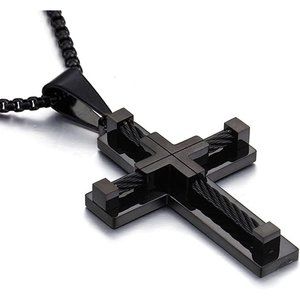 Men's Cross 316L Stainless Steel Large Jesus Christ Pendant Necklace